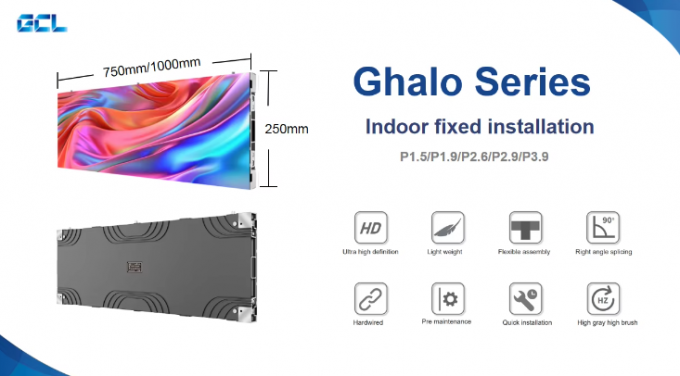 Ghalo Series LED display showing seamless 90° right-angle splicing configuration