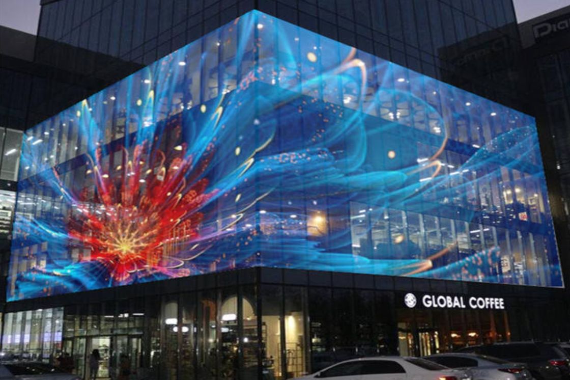 Gflow 500*500mm P3.9-7.8mm Layar LED Transparan Luar Ruang LED Video Mesh Curtain