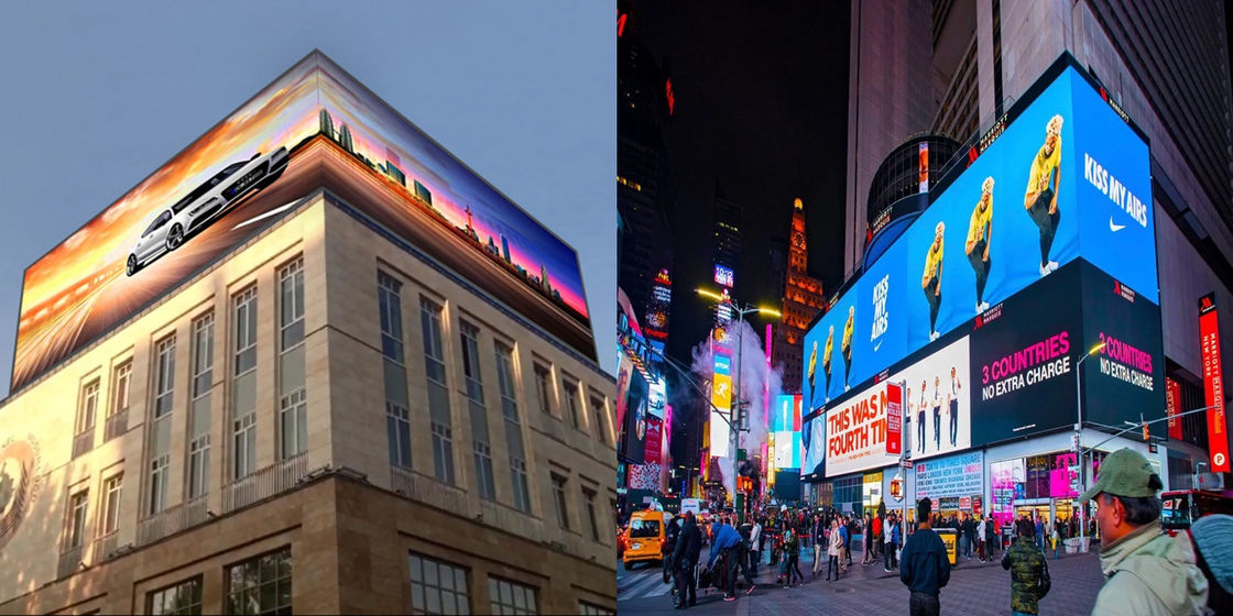 Bangunan Eksterior melengkung 3D Billboard Layar Besar Video Led Image Display P3.9 Layar Iklan Tetap Layar Eksterior